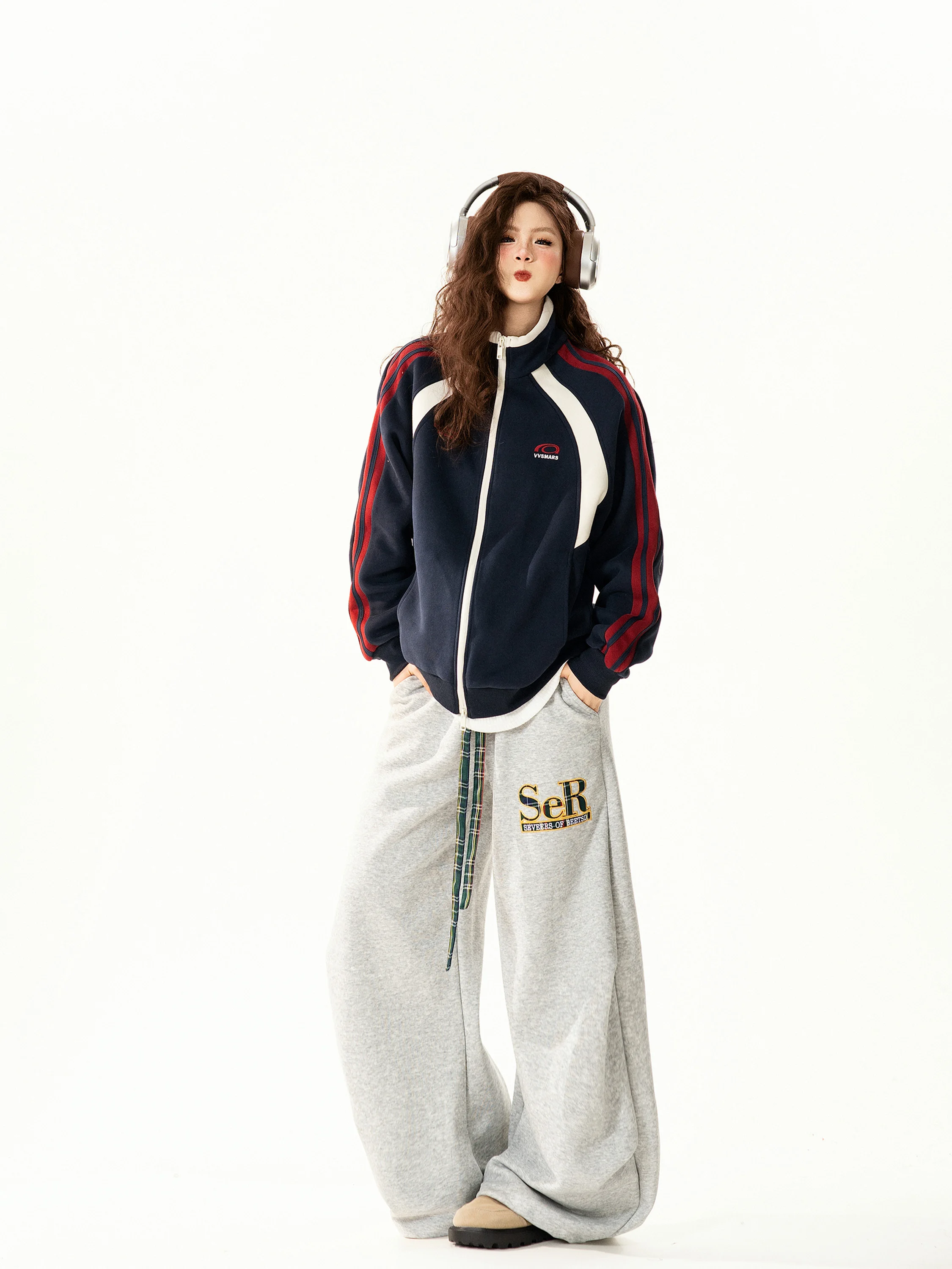 

Retro American Design Color Blo Stand Collar Jaet Women's Loose Casual Versatile Spring New Sle Street Faion Coat