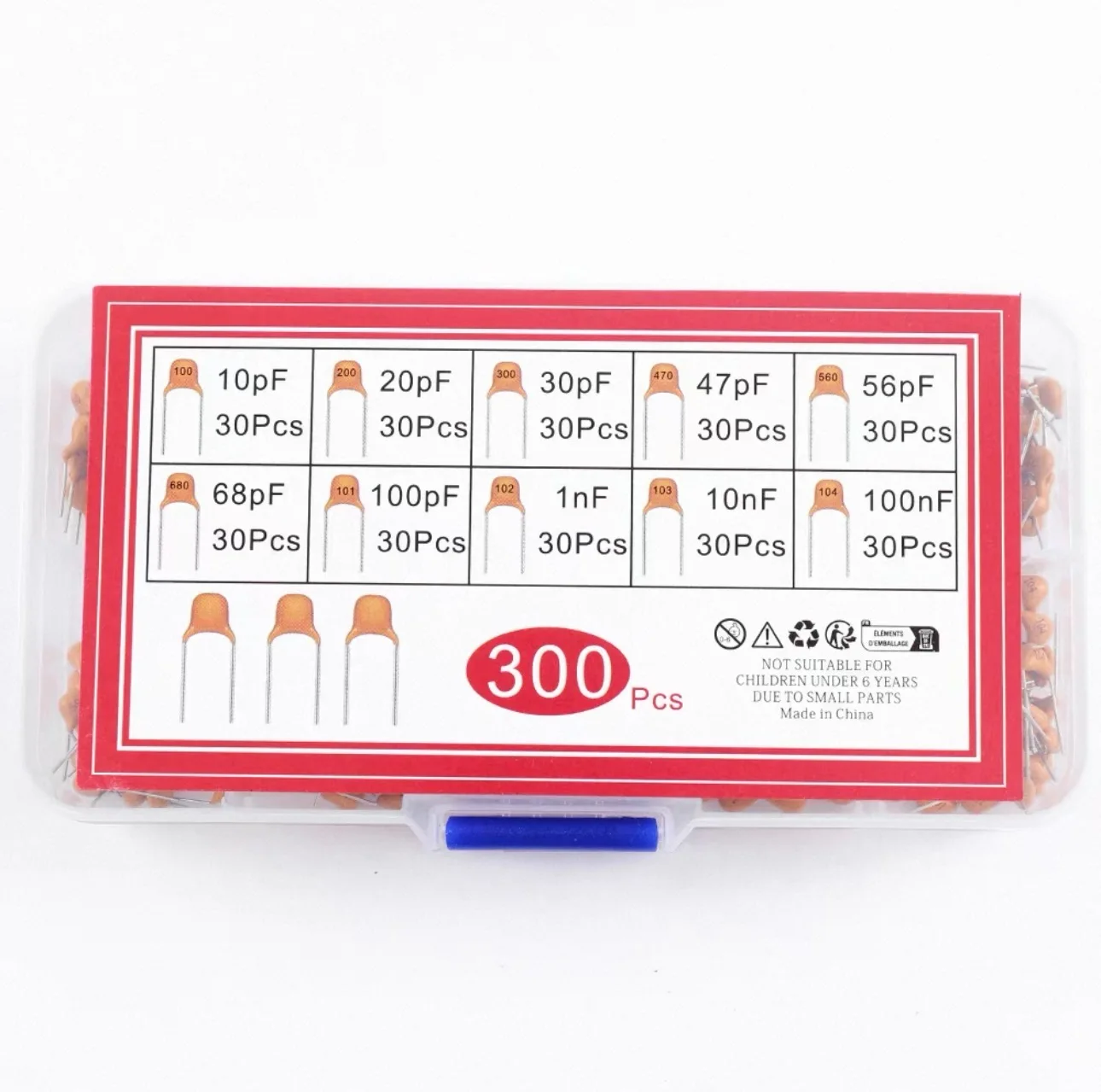300 Uds 10 tipos de condensadores monolíticos (10pF ~ 100nF) juego de componentes de condensadores cerámicos no polarizados de i