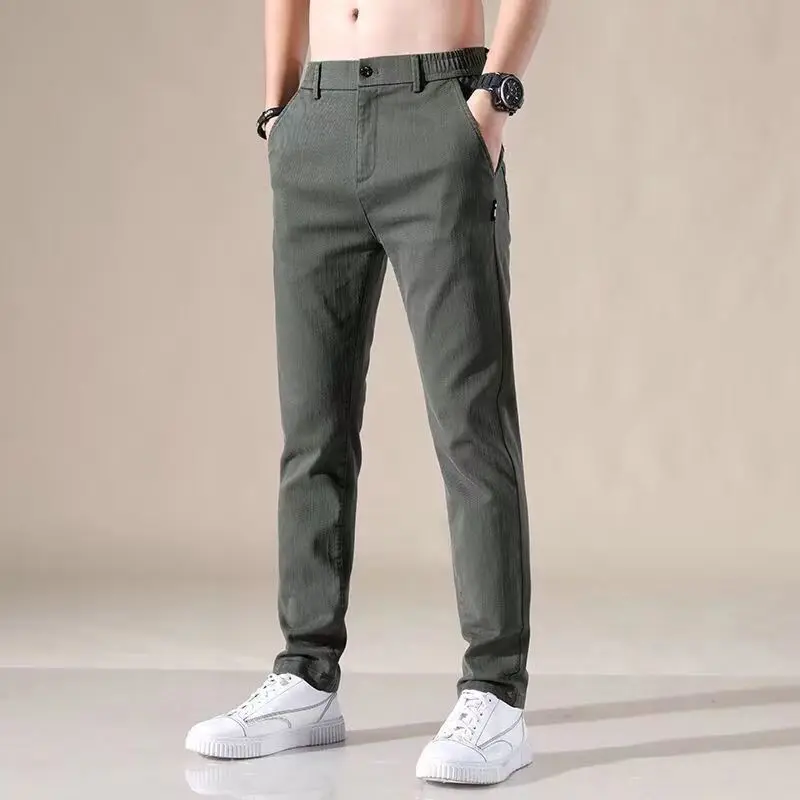 

Summer Fashion Harajuku Slim Fit Male Clothes Loose Casual Trousers All Match Wide Leg Pants Solid Pockets Straight Leg Pants