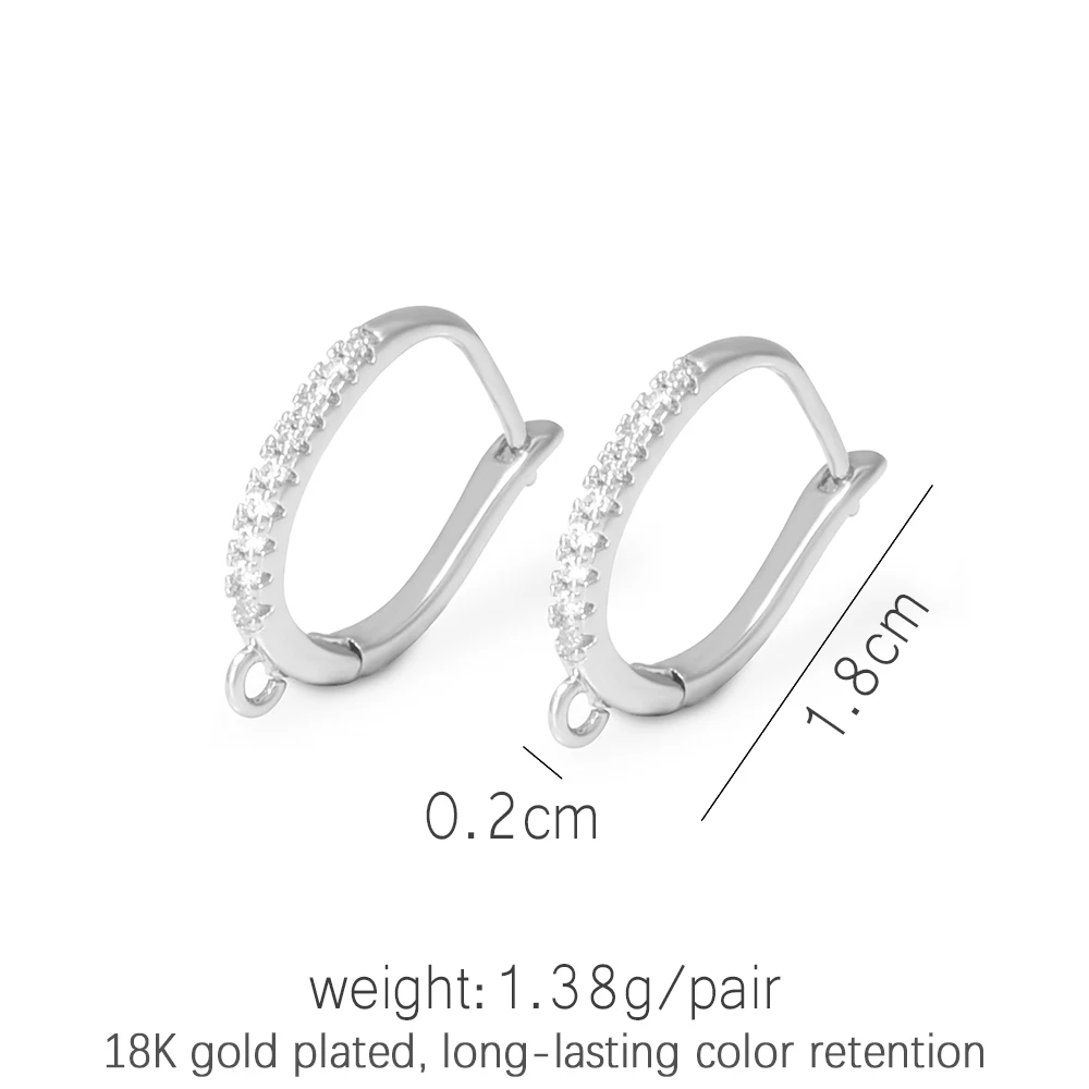 1 Pair DIY Earwire Fixtures 18K Gold/ Rhodium Plated With Zircon Accessories For Handmade Women\'s Earring Hooks Clasps Making