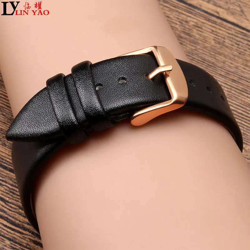 Real Leather Watch band Smooth Women\'s Watch Band 12mm 18mm 20mm Men\'s Black Brown Genuine Leather Straps Belt Metal Pin Buckle