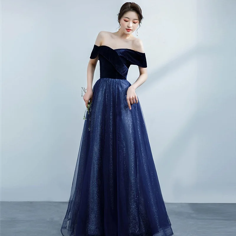 

Banquet Evening dress women's vocal music test bel canto solo performance Dress one-shoulder host dress Elegante evening gown