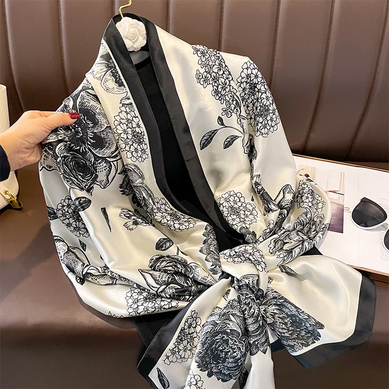 Design Satin Seide Schal Hijab Schal Frauen Mode Sommer Sonnencreme Strand gestohlen Wraps Bufanda weibliche Kopftuch Echarpe neu – Detail 14