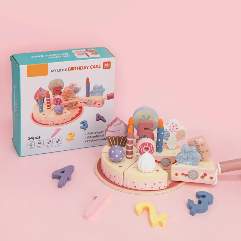 

Safety Wooden Birthday Cake Play Toys Children Pretend Play Birthday Party Cake Slices Toy Baby Kitchen Fun Educational Toys
