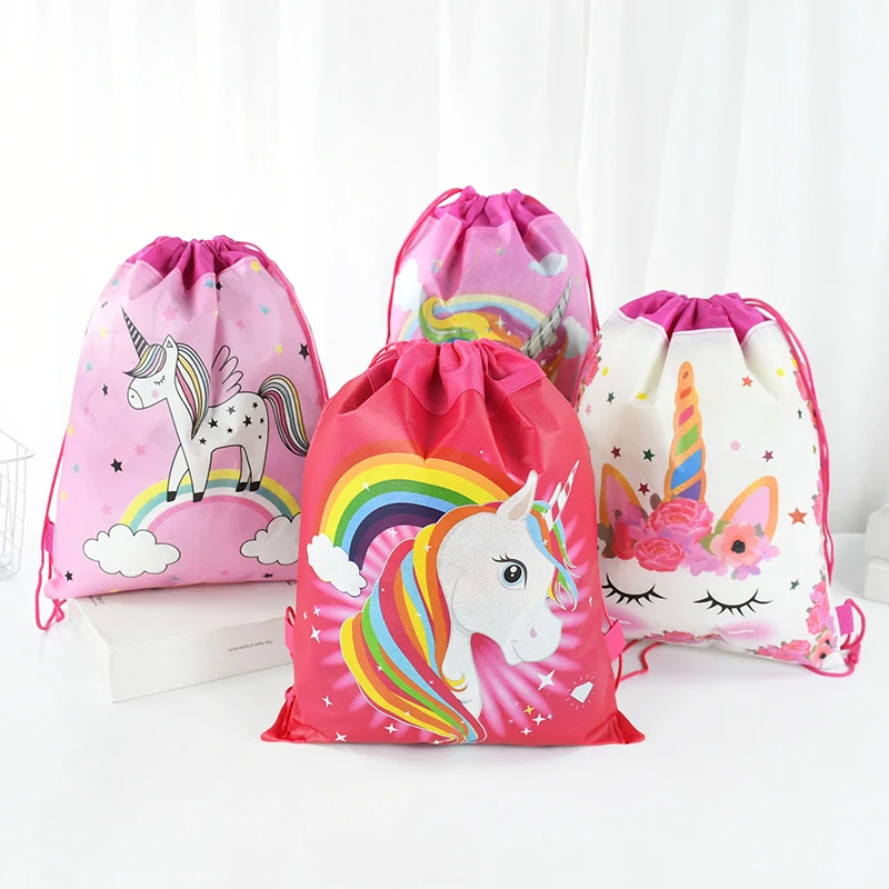 1pc Unicorn Theme Party Non-woven Fabrics Drawstring Bag Kids Birthday Party Gifts Backpack Bags