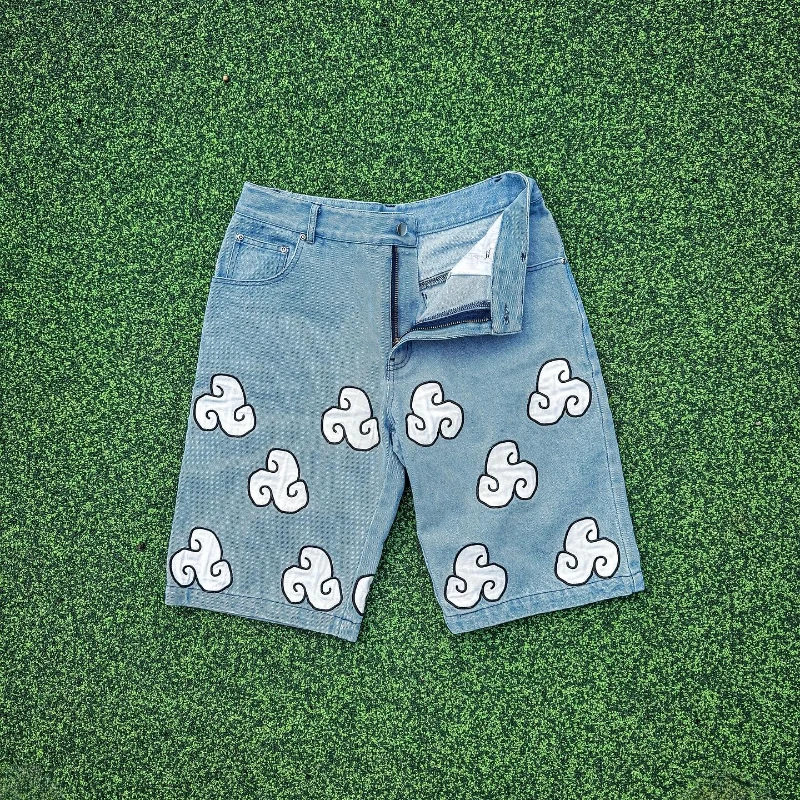 Y2K Summer Cloud Jorts с принтом, модные милые джинсовые шорты, винтажные классические мешковатые брюки в стиле Харадзюку в стиле хип-хоп, мужские и женские шорты