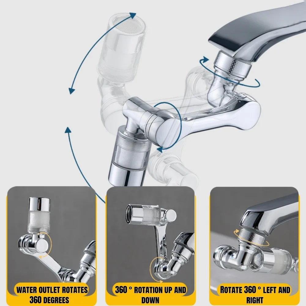 1080 ° Rotating Faucet Extender Detachable Filter Element Bathroom Faucet Splash Proof Extension Aerator Bathroom Accessories