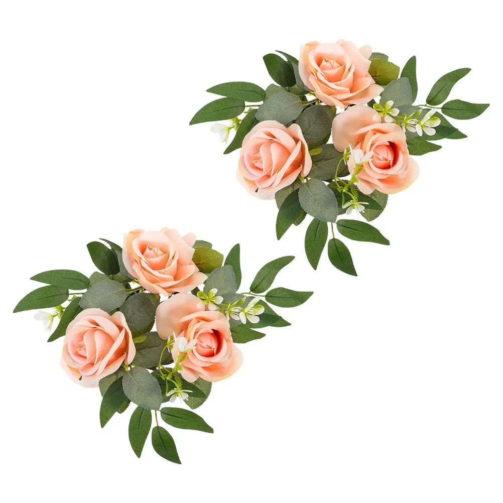 2 قطعة خاتم زهرة اصطناعية إكليل ورد واقعي خفيف الوزن لتزيين طاولة حفلات الزفاف #3