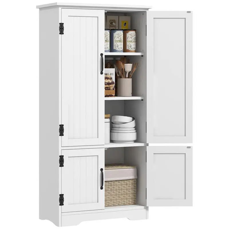 

64" Tall Kitchen Pantry Cabinet with Motion Sensor Light, Spice Racks and Adjustable Shelves, White