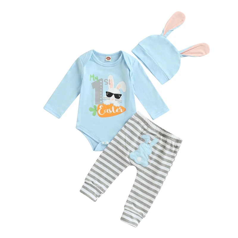 

My 1st Easter Outfits Set Infant Baby Boys Easter Romper Bodysuit Bunny Pants Hat Clothes 3PCS Set