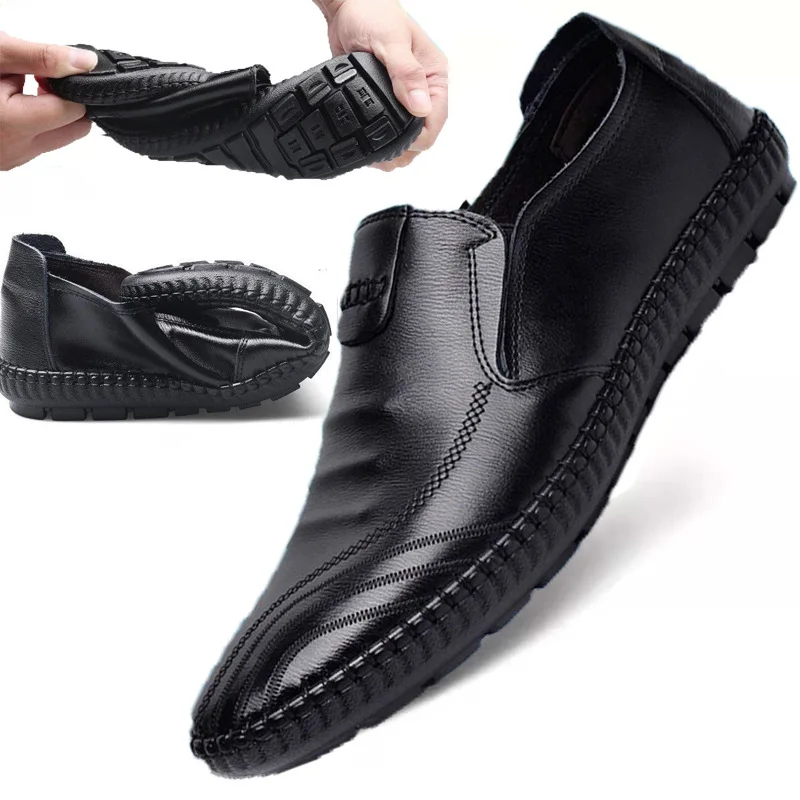 Men PU Leather Loafers No Slip Walking Flats Breathable Outdoor Slip on Casual Shoes for Male Work Office Driving Man Sneakers