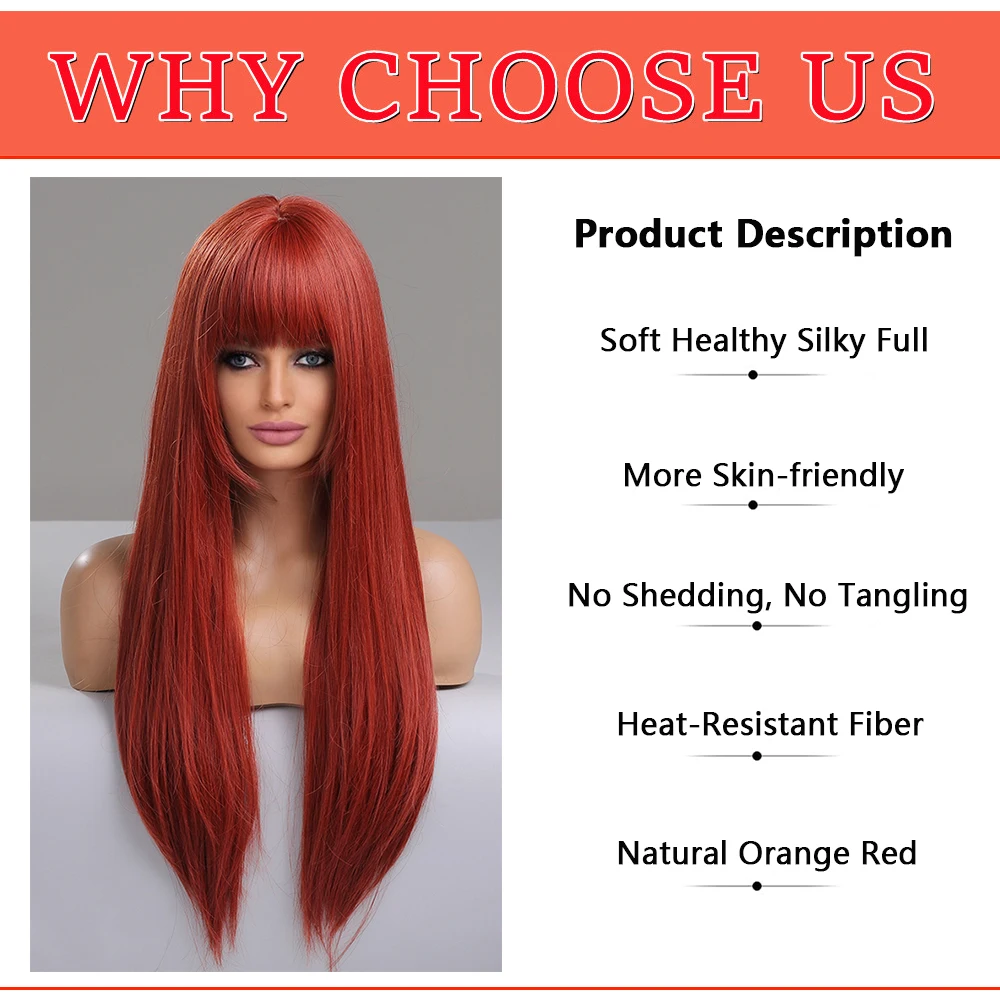 Cosplay Makima Wig sintetis oranye merah Ombre Wig lurus panjang untuk wanita Wig sintetis dengan Wig serat tahan panas poni