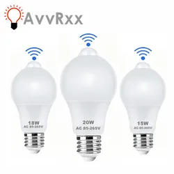 Ampoule LED avec détecteur de mouvement PIR, 9W, 12W, 18W, 20W, allumage/extinction automatique, veilleuse pour éclairage domestique et de stationnement, 110V, 220V