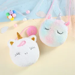 New Cute Cartoon Unicorn Plush Crossbody Bag Shoulder Bag Girls Children Small Backpack Suitable For School Holiday Gifts