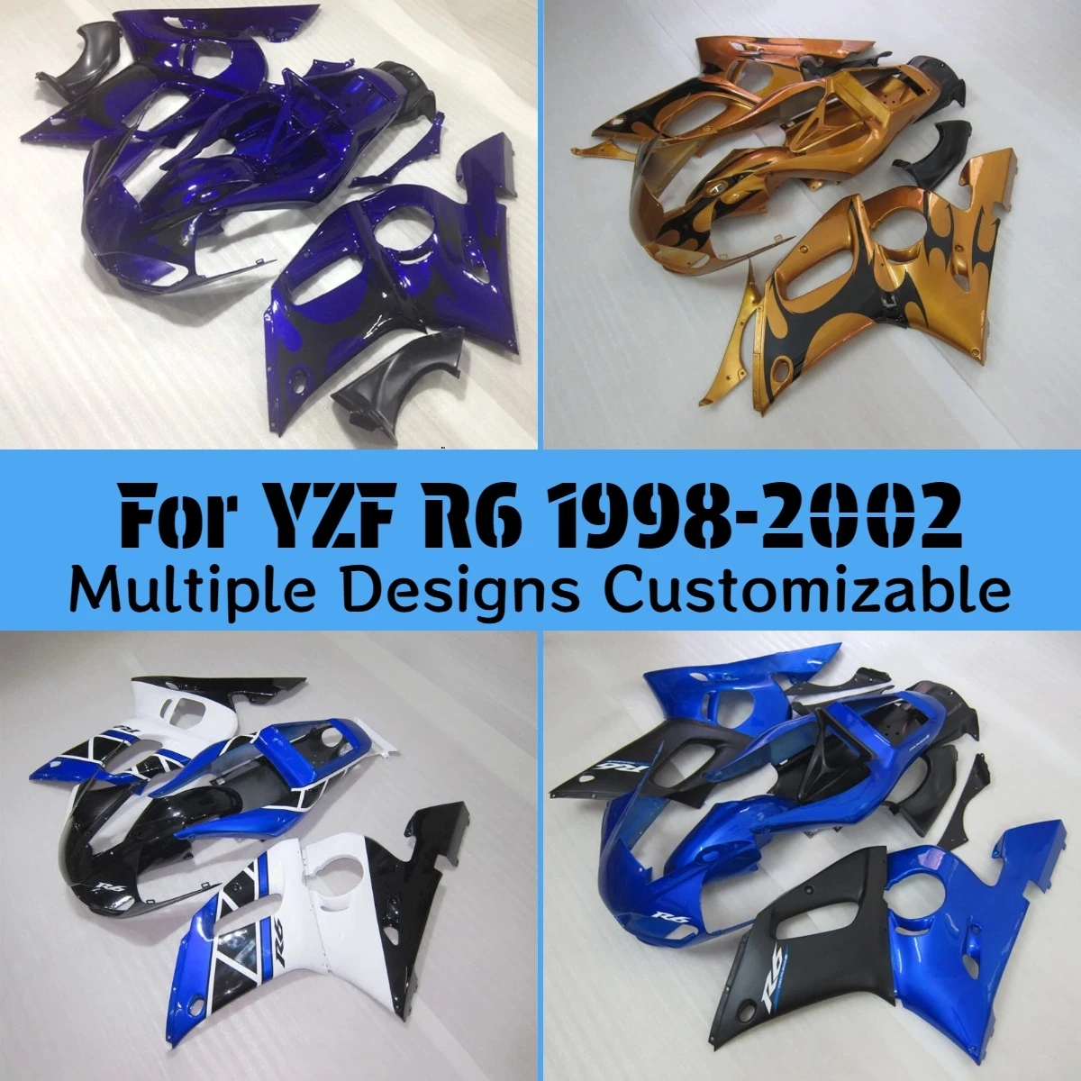 For YAMAHA YZFR6 1998 1999 2000 2001 2002 Motorcycle Fairings YZF R6 98 99 00 01 02 Injection Molded ABS Fairing Kit
