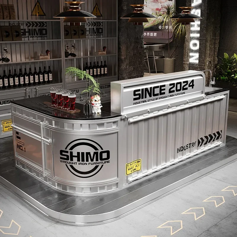 custom.Industrial Metal Bar Counter Table with Storage Commercial Use in Food & Beverage Coffee Shop Gym-Custom OEM/ODM