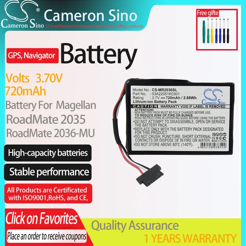 CameronSino Battery for Magellan RoadMate 2035 RoadMate 2036 RoadMate 2036-MU fits 03A22051K0301,GPS Navigator Battery.