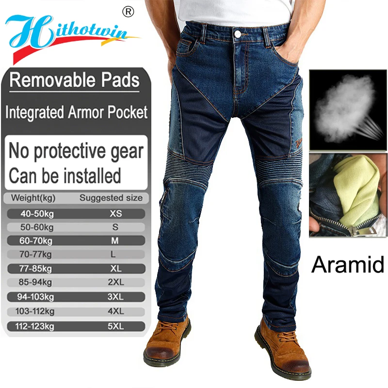 Men Summer Kevlar Riding Jeans Blue Motorcycle abrasion resistant windproof offroad pants with armor pockets armor not included