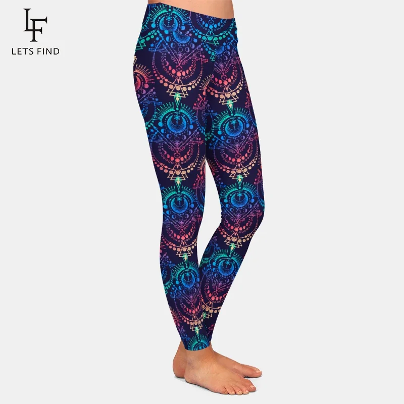 Letsfind moda de cintura alta mulheres leggings de fitness impressão astec macio magro treino elástico leggings completos