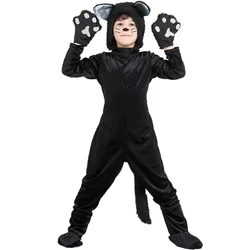 Kids Child Furry Animal Black Cat Costume for Girls Boys Fantasy Jumpsuit Disfraz Halloween Carnival Party Costumes