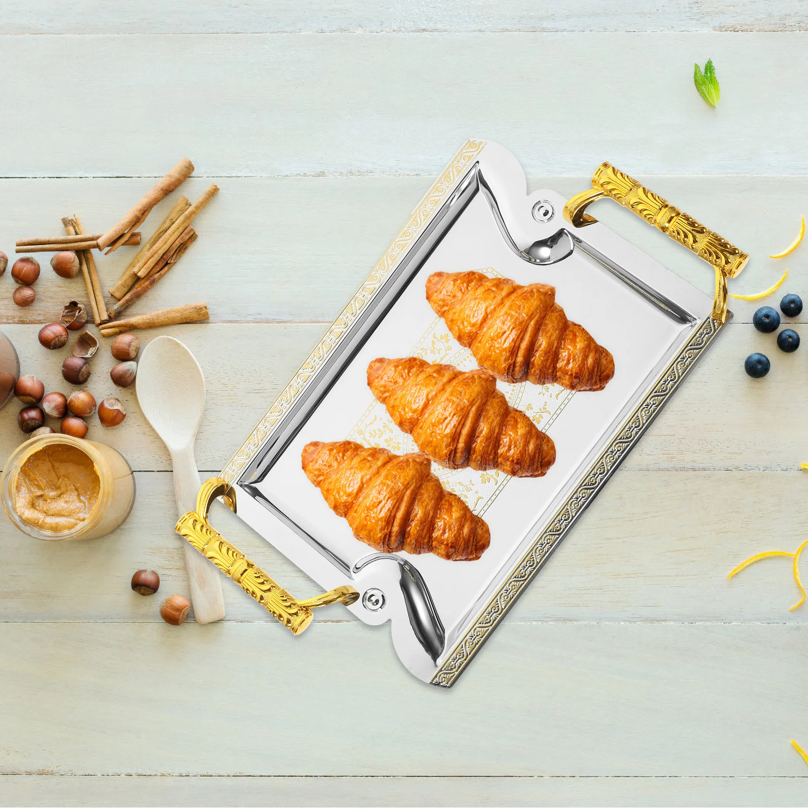 

Metal Tray Large Capacity Oval Fruit Serving Dish For Home Restaurant Coffee Shop Snack Food Organizer Decorative Tray