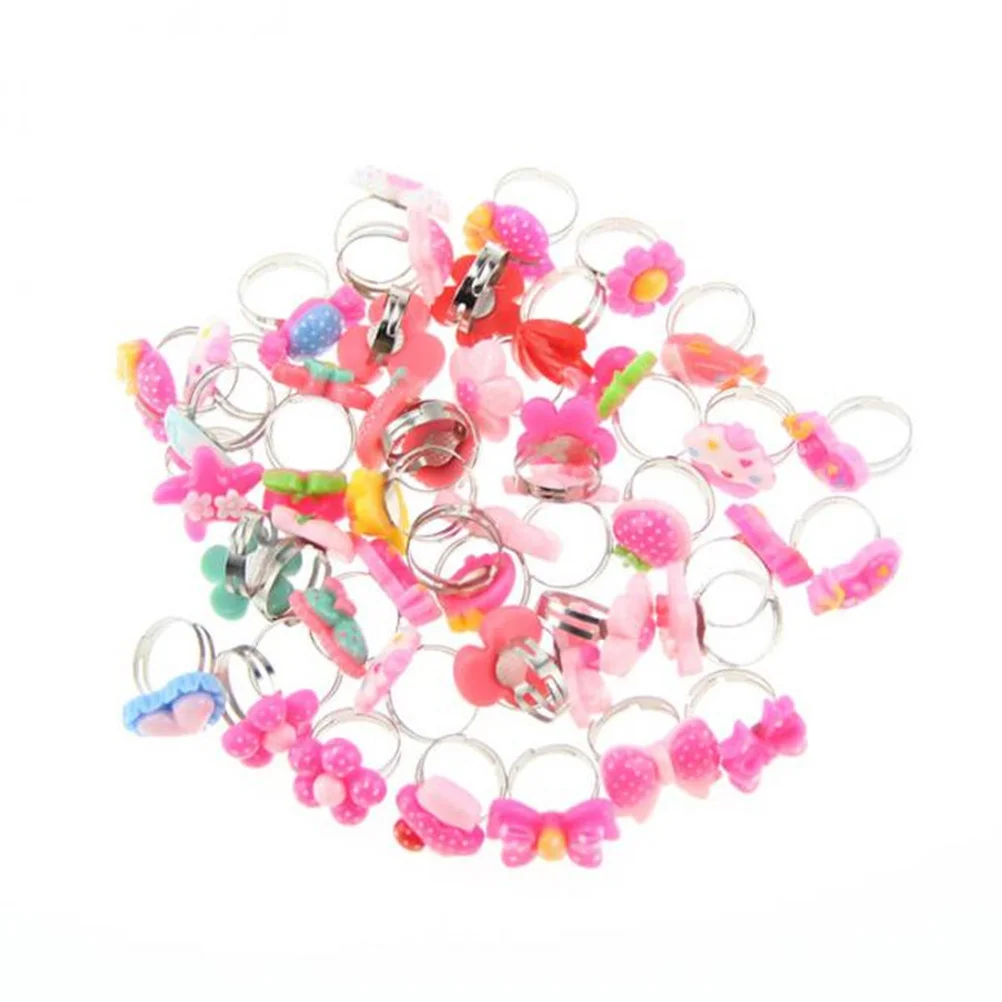 50Pcs Colorful Rings for Kids Acrylic Fiber Crafted Children Rings No Sharp Edges Party Supplies Favors Decorative Set