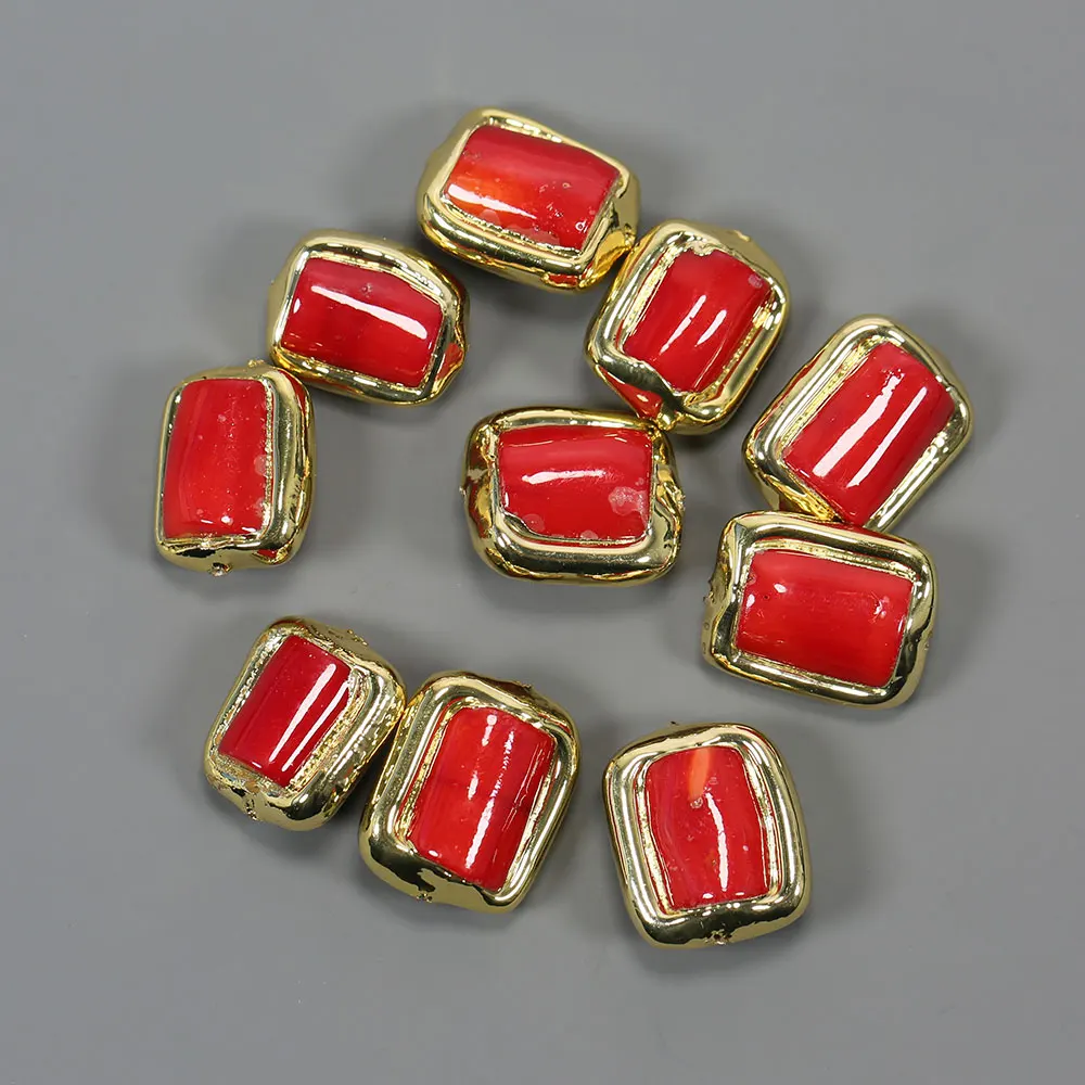 APDGG 10Pcs Gold Plated Red Coral Beads Gold Connector Loose Beads For Necklace Pendant Making Accessories DIY