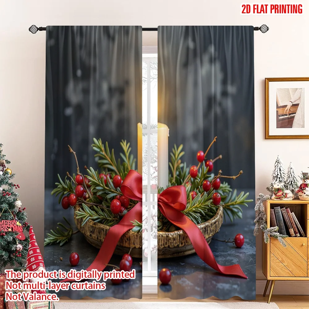 

2pcs 2D flat printing Christmas Drapes Burning Candle Candlelight Christmas Decorations 100% Polyester Without Electricity
