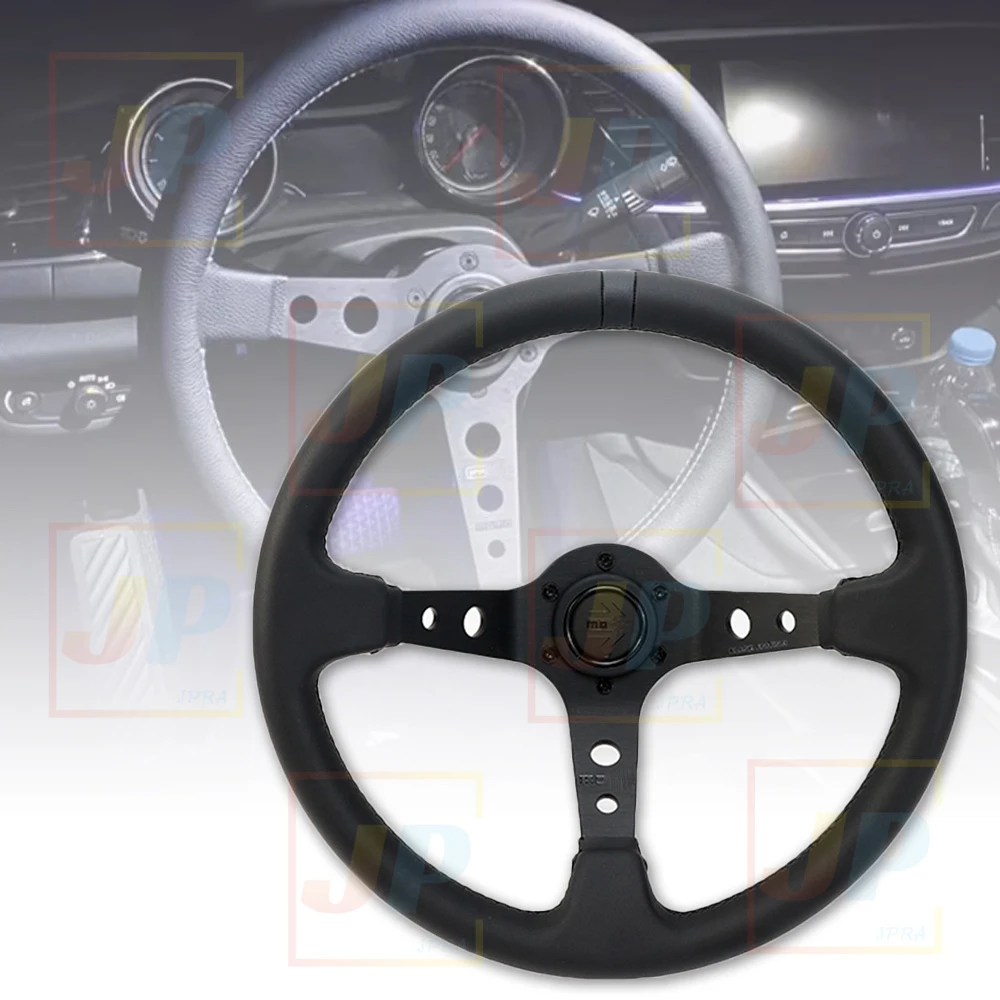 JDM Universal 13.5-inch 345mm Leather Racing Steering Wheel Drift Sport Deep Concave Steering Wheel Car Accessories