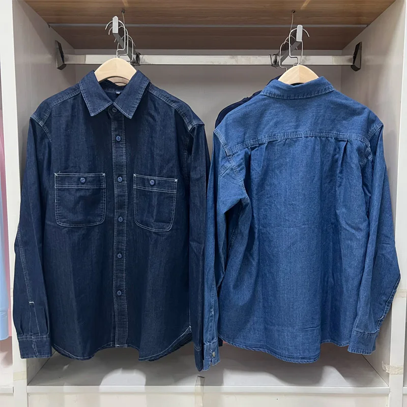 Waed Denim Casual Long Sve irt Loose Fit Autumn Men's Workwear Couple's Sle Breathable Comfortable Youth Trend