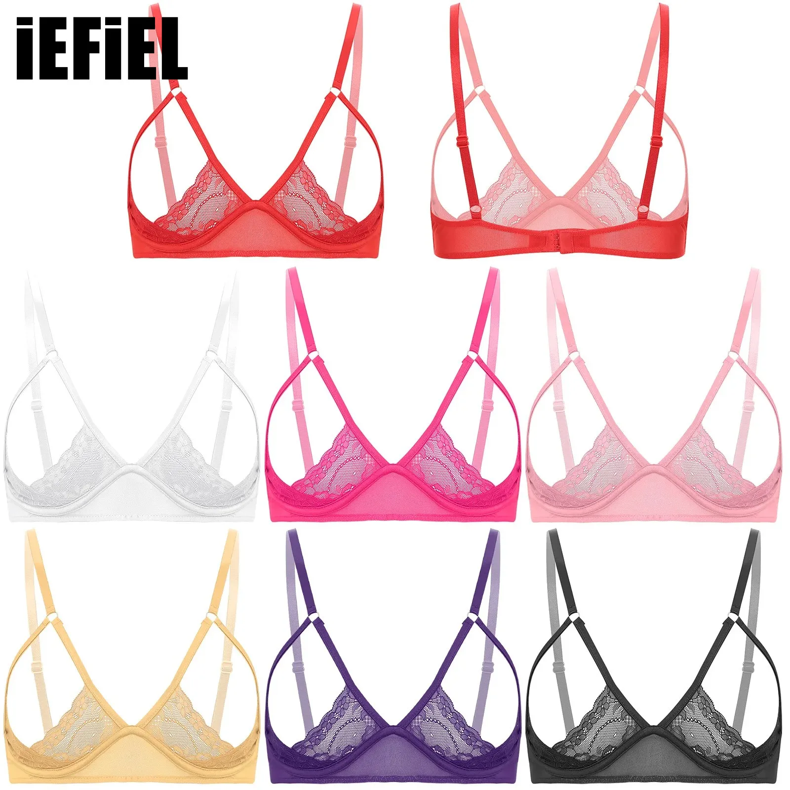 

Womens Sexy Cupless Cage Bra Spaghetti Straps See Through Sheer Mesh Bralette Wirefree Unlined Lace Bra Top