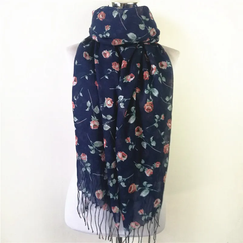 Hot Sellin Warme Vrouwen Bloem lange Sjaal Vrouwelijke Kleine Rose Print Chevron Sjaals Winter Planten Sjaal Wrap