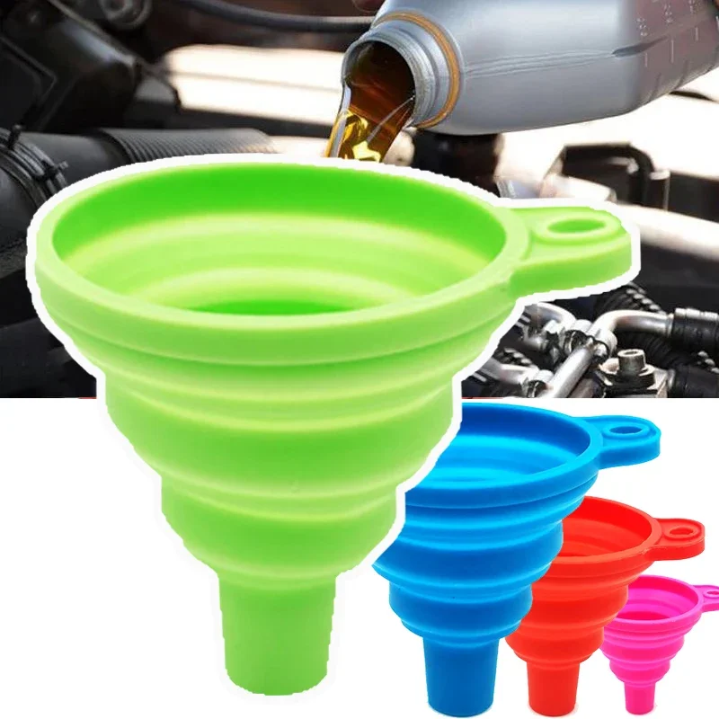 Funis dobráveis de silicone, funil universal portátil, transferência de enchimento de líquido, óleo de motor automático, troca de gasolina,