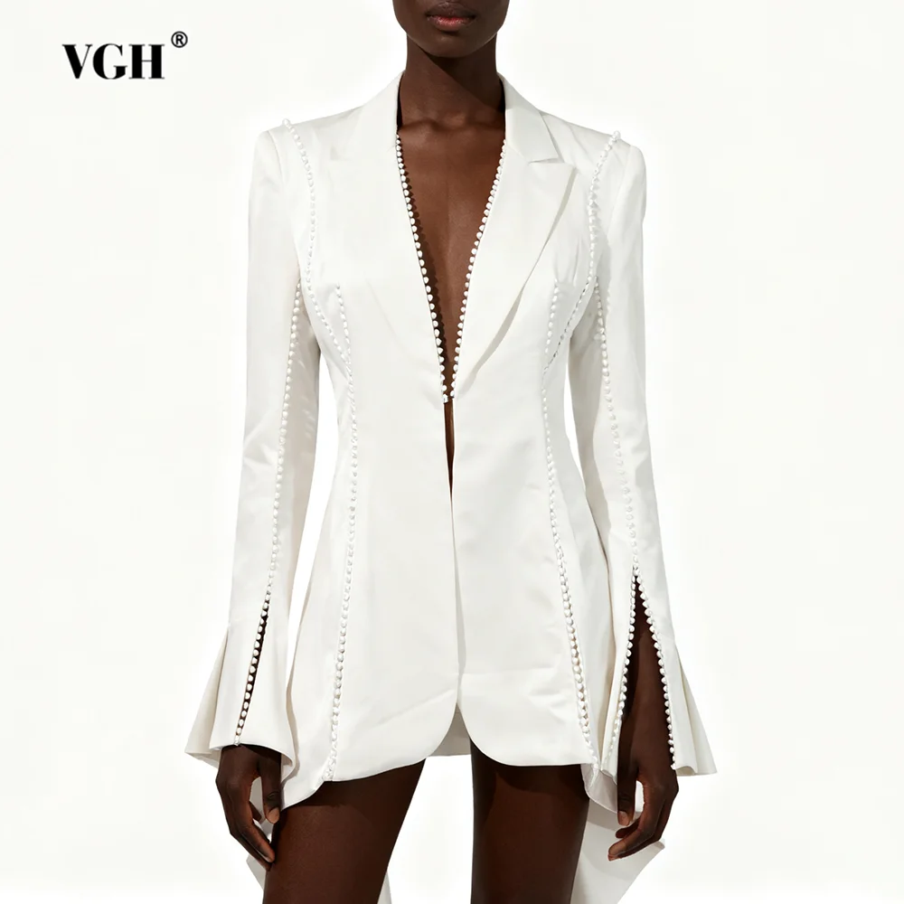 

VGH Designer British Style Slimming Hollow Out Jackets For Women Deep V Neck Long Sleeve Autumn Sexy Jacket Female Fashion New