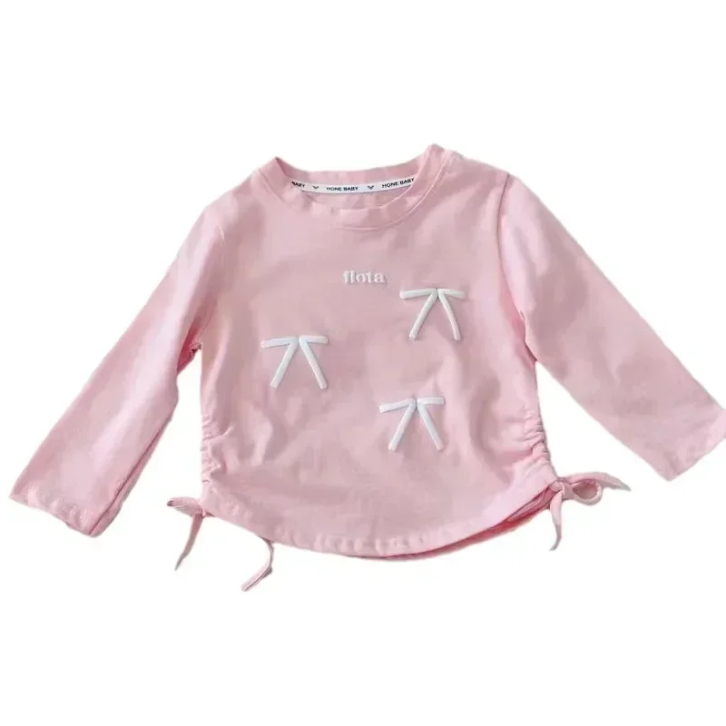 Baby Girls Long-sleeve T-Shirt Kids Top Tees with Bow-Knot Mother Daughter Bottoming 2024 Spring Autumn Children Fashion Clothes