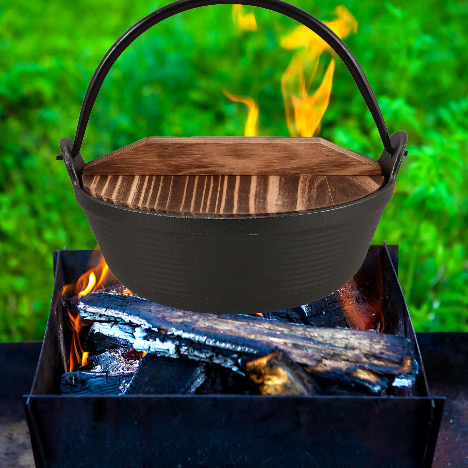 

Cast Iron Stew Pot Camping Cooking Utensils Cookware Uncoated Black Hanging Campfire Equipment Travel
