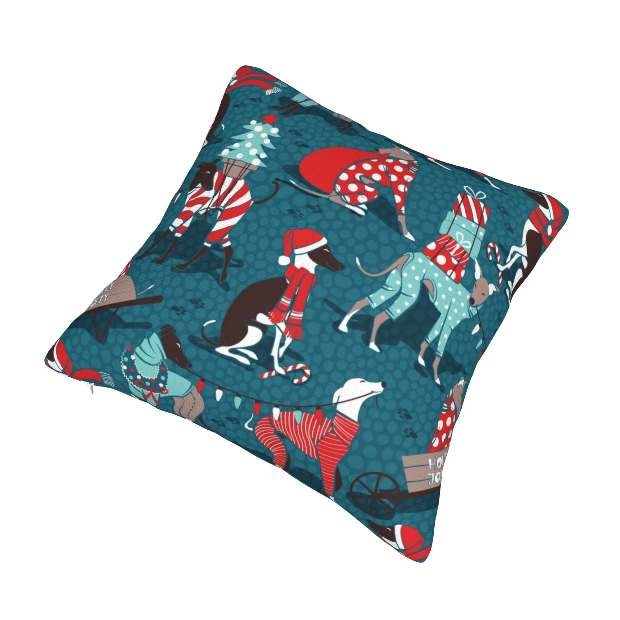 Greyhounds Christmas Dogwalk Pillow Home Decorative Kawaii Whippet Sighthound Dog Cushion Decoration Salon Square Pillowcase