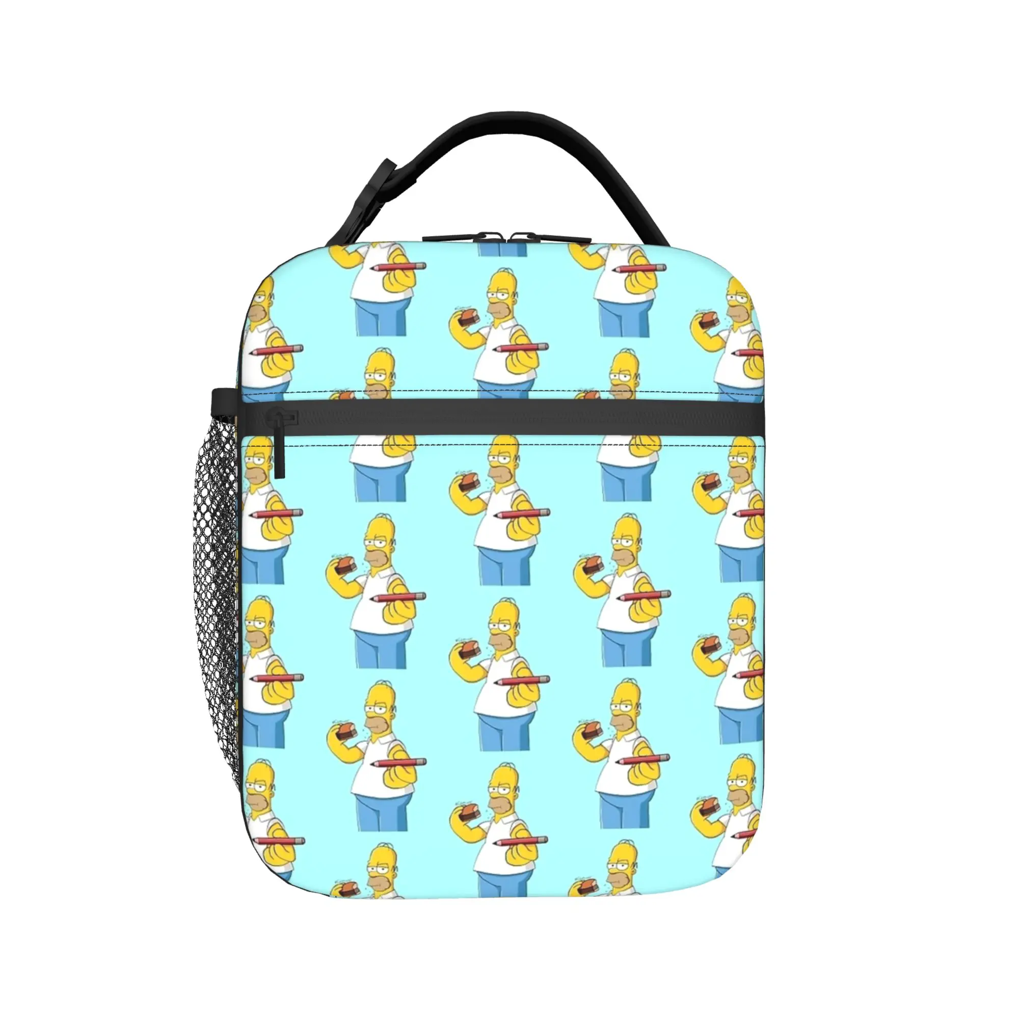 Homer S-Simpsons Says Pick It Up Lunch Bag  Kawaii Lunch Box For Child School Portable Cooler Bag Design Thermal Tote Handbags