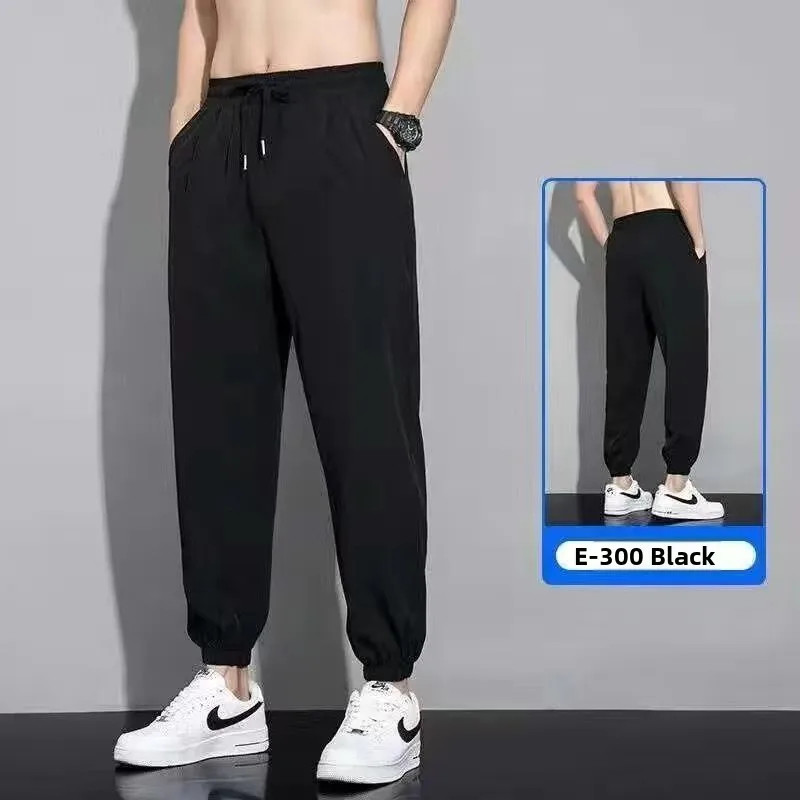

New 2025 Men's Summer Ice Silk Casual Pants Thin Straight Leg Sports Trousers Elastic Waist Qui Dry Lightweight Faionable
