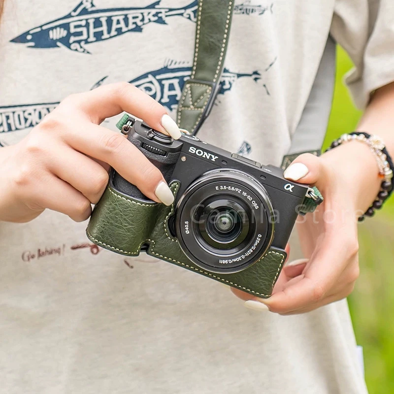 NEW handwork Photo Camera PU leather Bag Body Case Shoulder strap For SONY A6700 Protective cover sleeve box base accessorie