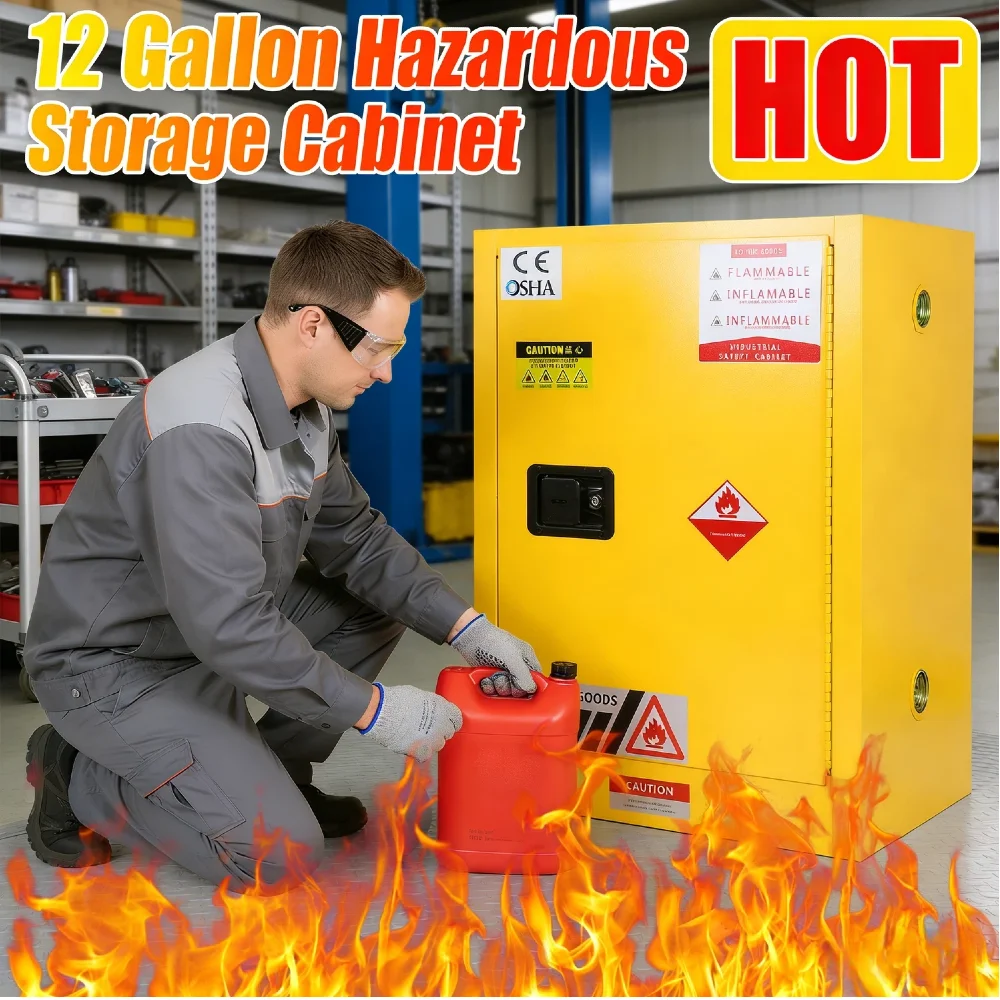 

22.8x18.1x35in 12 Gallon Industrial Flammable Cabinet Thickened Galvanized Steel Explosion Proof Triple-Point Locking System