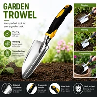 Stainless Steel Gardening Shovel, Anti Slip Rubber Handle, Planting Weeding Digging Trowel, Garden Hand Tool 6