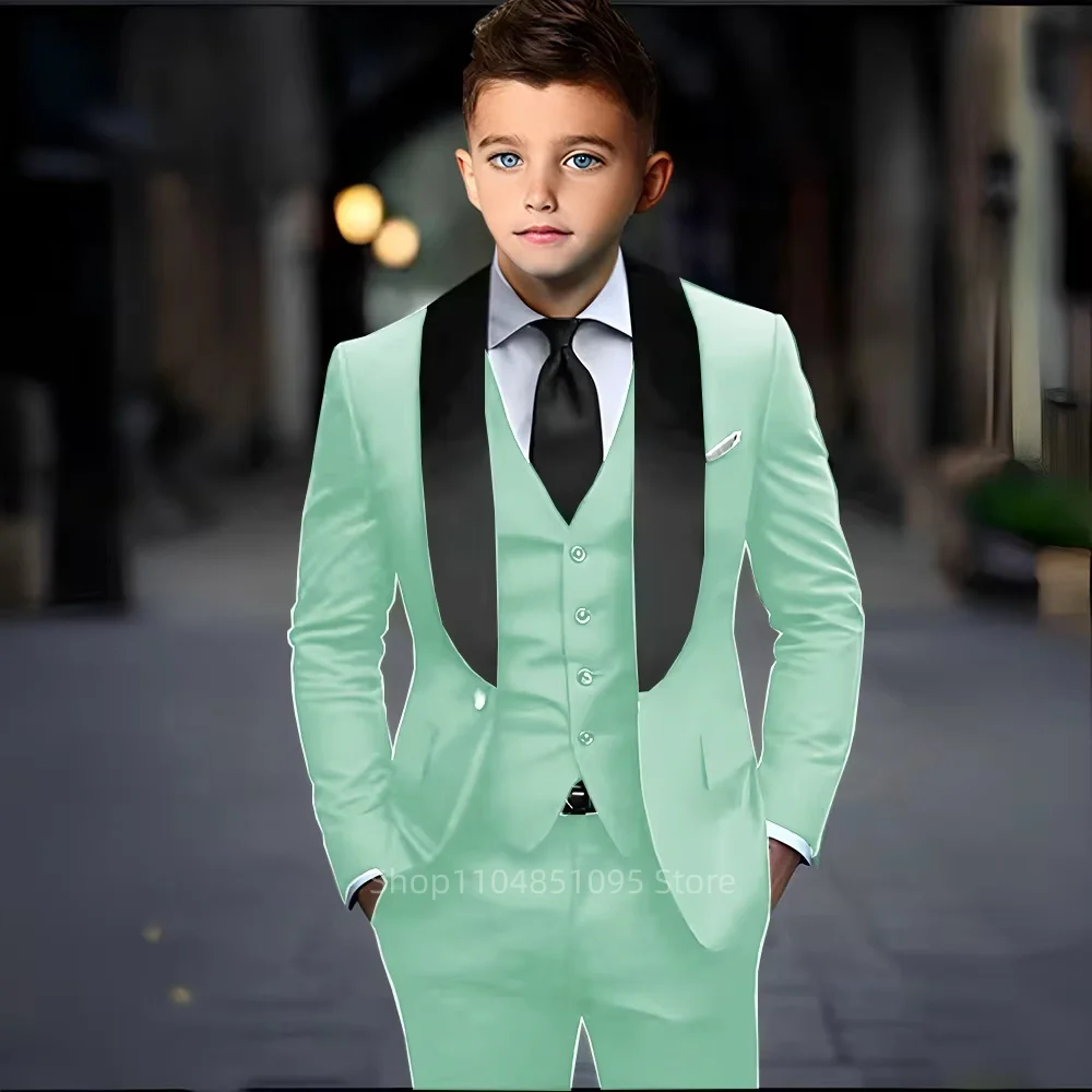

Elegant Green Boy's Suit Set for Wedding 3 Pieces Kid Suit Set Elagent Tuxedo Sets Blazer Vest Pants Kids Photo Shot Oufit
