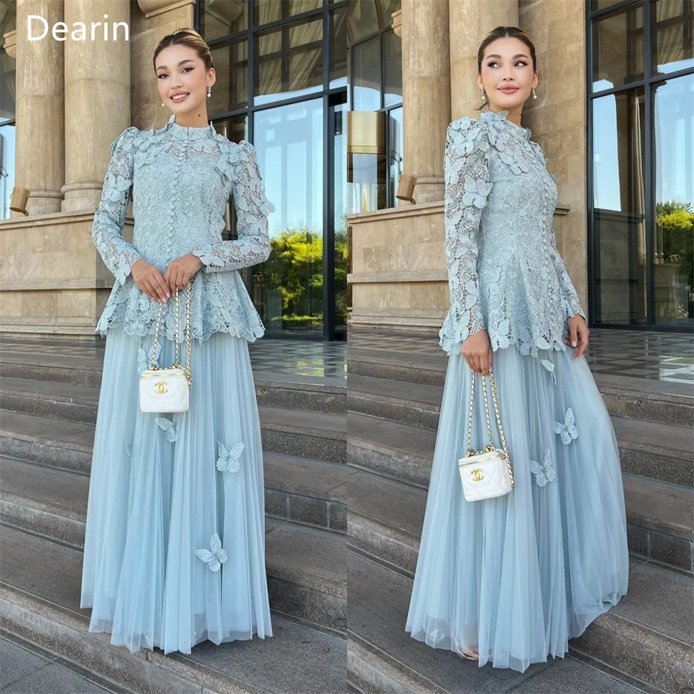 

Customized Women Formal Dress Prom Dearin High Collar A-line Floor Length Skirts Layered Draped Applique Bespoke Occasion Dresse