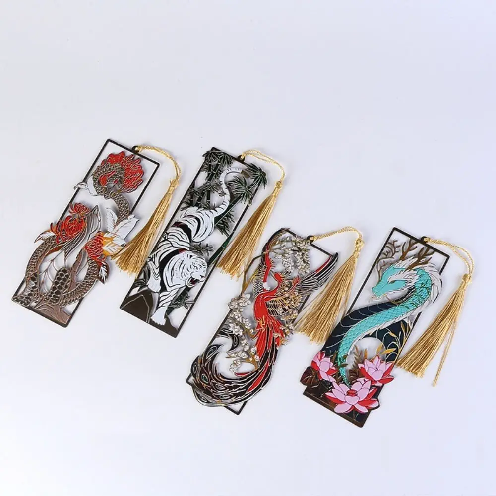 Quatro Mítico Besta Bookmarks, Página Titular, Artesanato criativo, Estilo chinês Metal livro marcadores, Suporte Retro livros