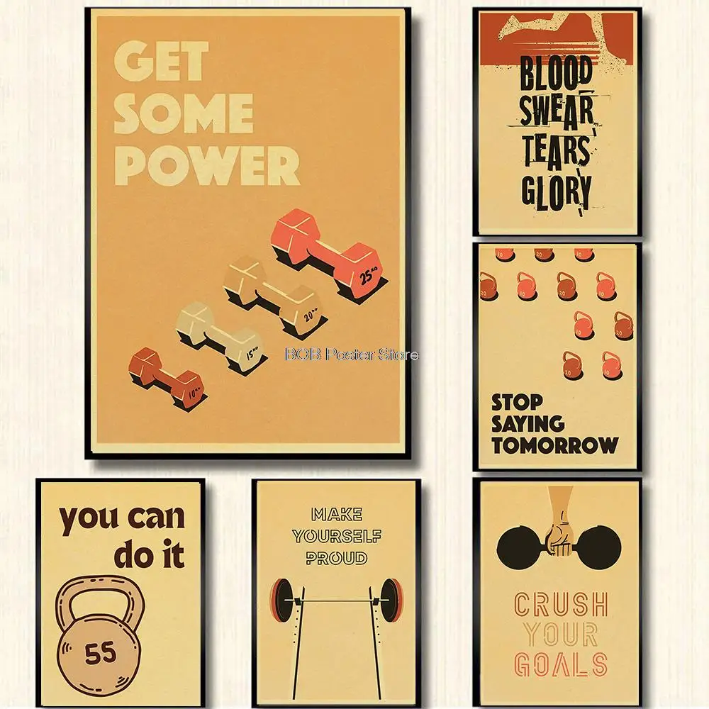 Affiche de Motivation Classique en Kraft, Autocollant Mural d'Art pour Gym, Fitness, Force, réellement du Pouvoir, Pas de Gain, Vous Pouvez le Faire, Décoration de Maison