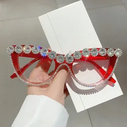 Vintage Anti Blue Light Optical Sexy Cat Eye Diamond Glasses Frame Women For Female Luxury Brand Designer Myopia Punk Eyeglasses