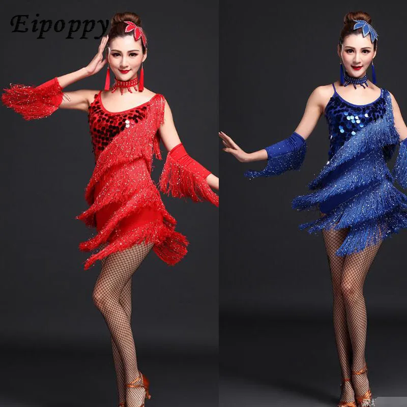 

Women Latin Dance Competition Customized Women Latin Dance Costume Performance Dance Adult Tassei sequins