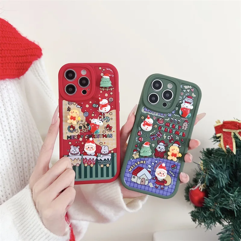 3D Cartoon Christmas Santa Claus Bear Reindeer Phone Case For iPhone 16 15 Pro Max 16 14 Plus 13 12 11 XR XS X 8 7