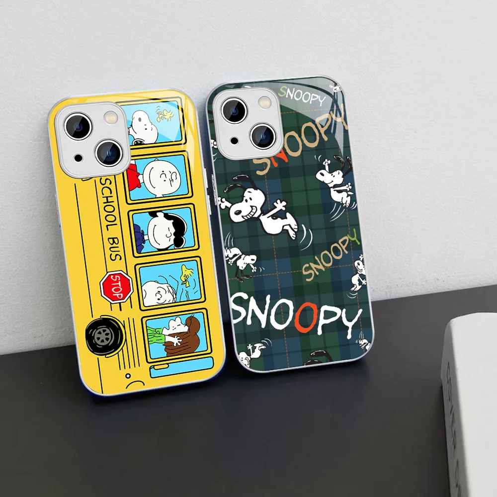 

Мультяшный S-Snoopy-Dog чехол для телефона iPhone 15 13 12 Mini 11 Pro XS Max X XR 14 Plus чехол из закаленного стекла